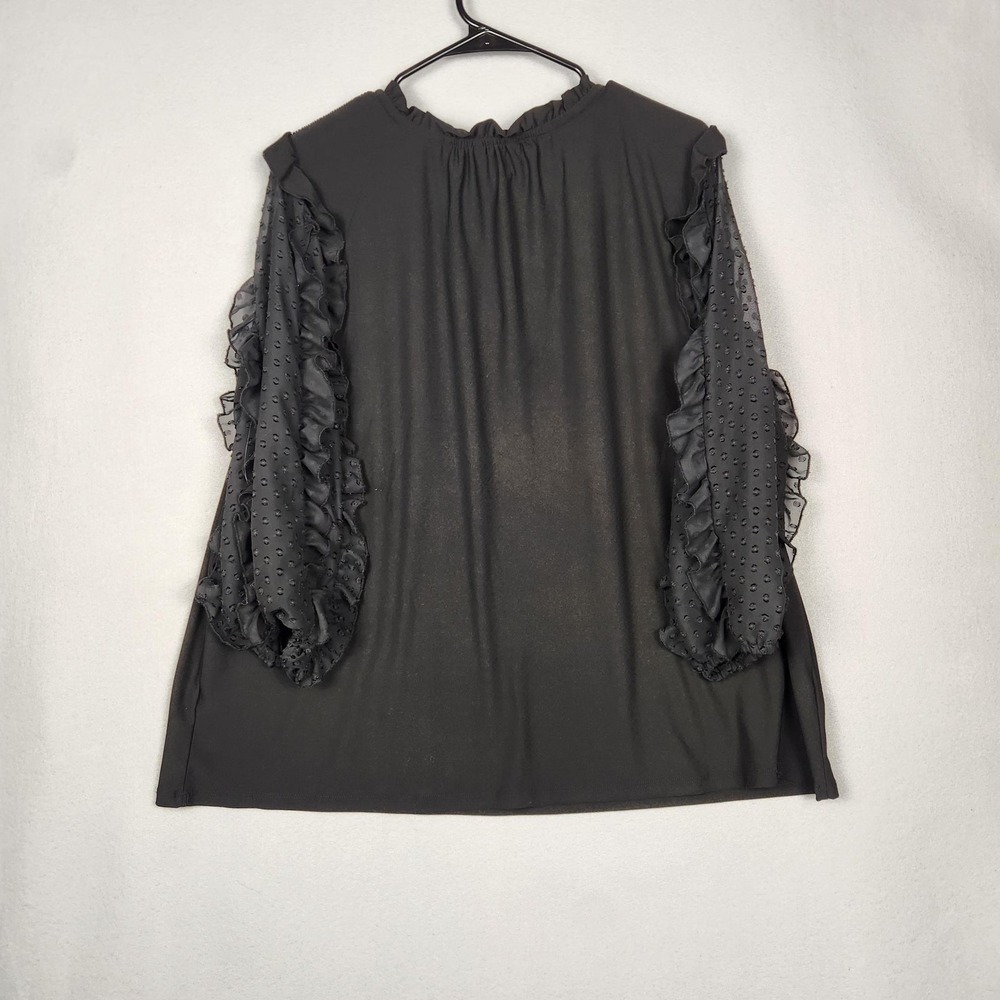 Cato Blouse Womens 18/20W Black Sheer Swiss Dot Ruffle Sleeve Pullover Plus Top - Picture 2 of 14